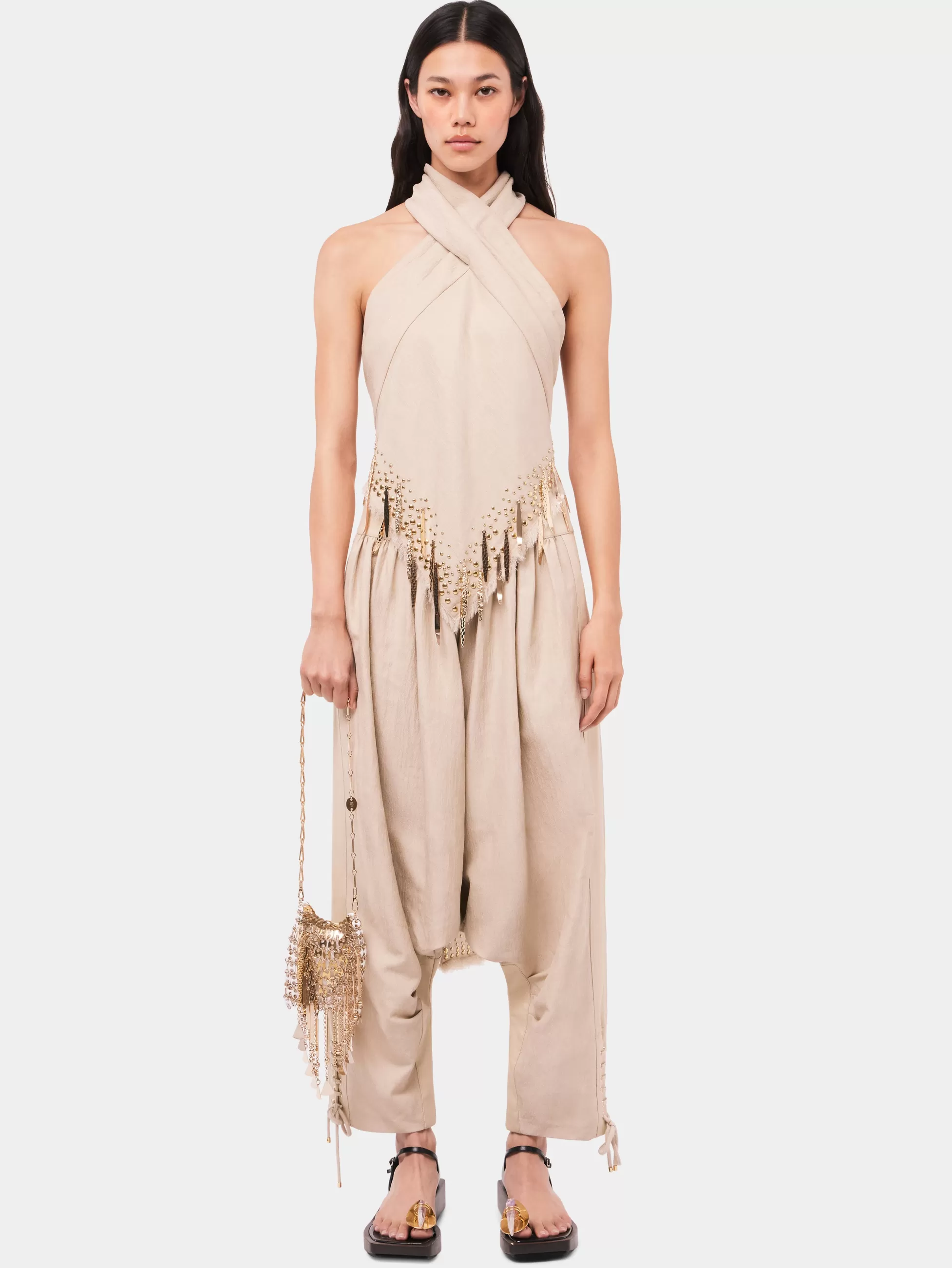 Rabanne Pantalons | Maille^Pantalon baggy ajusté en laine de couleur sable