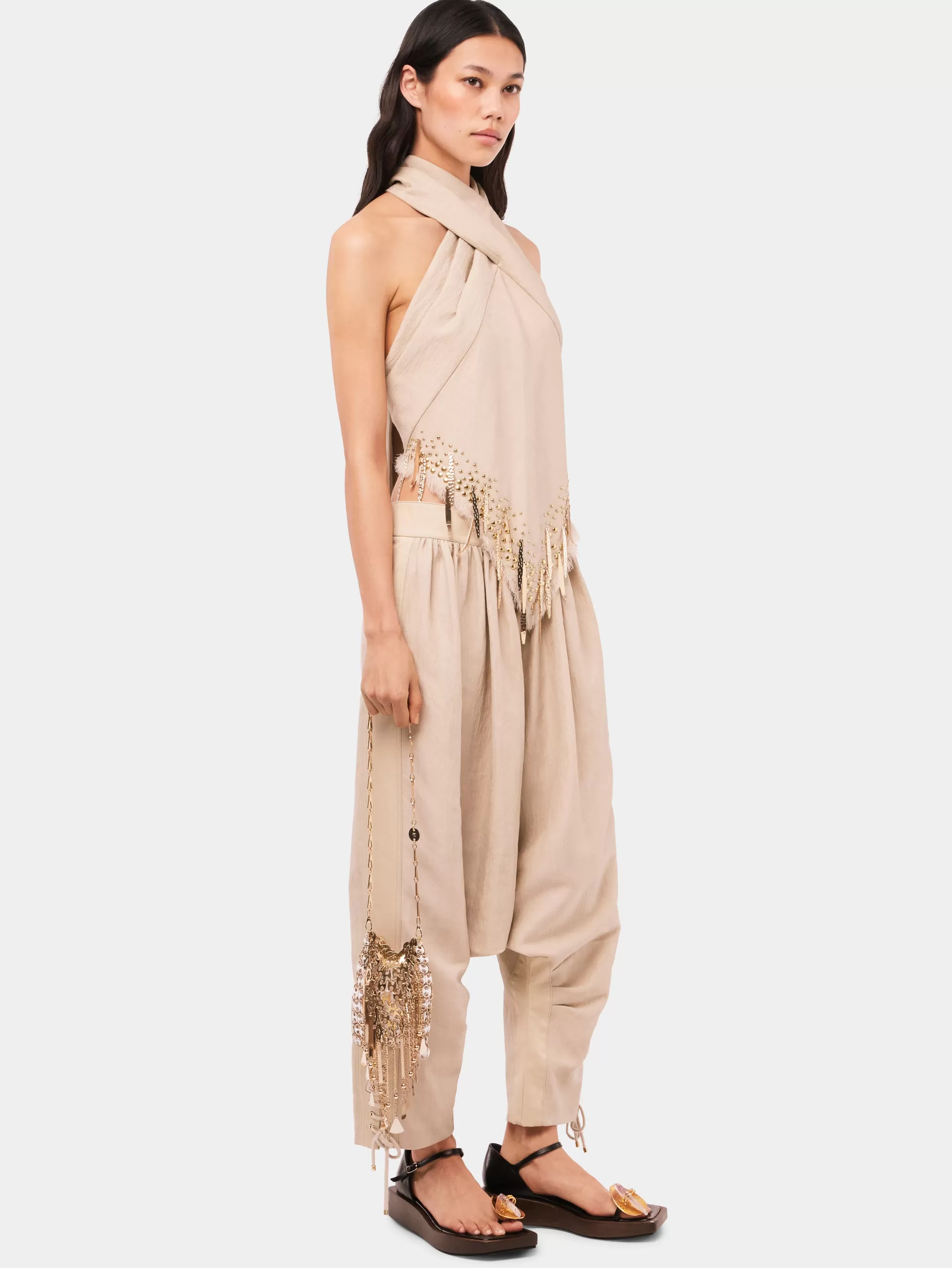Rabanne Pantalons | Maille^Pantalon baggy ajusté en laine de couleur sable