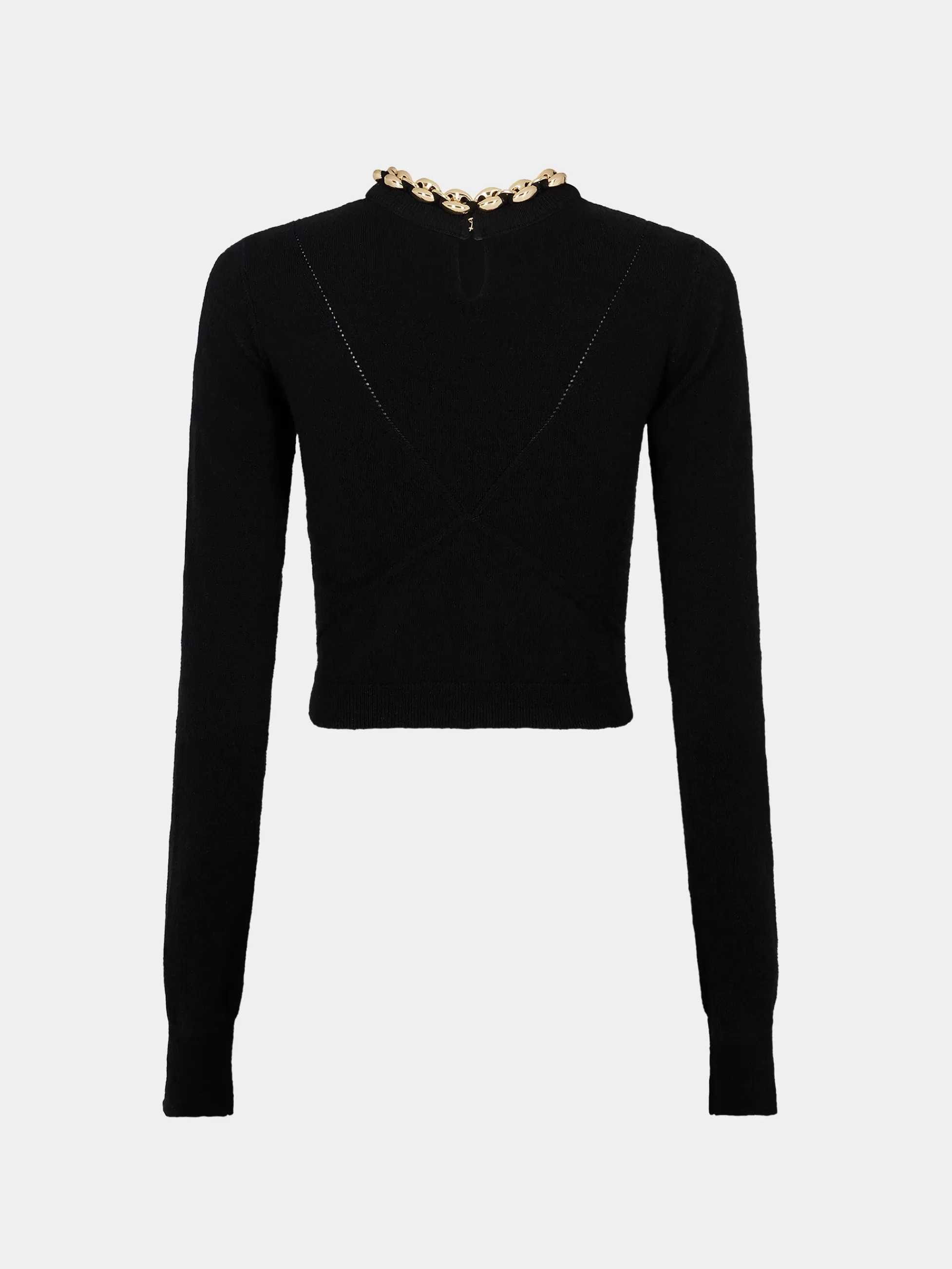 Rabanne Maille | Hauts^Pull noir en laine avec chaîne en maillons dorés