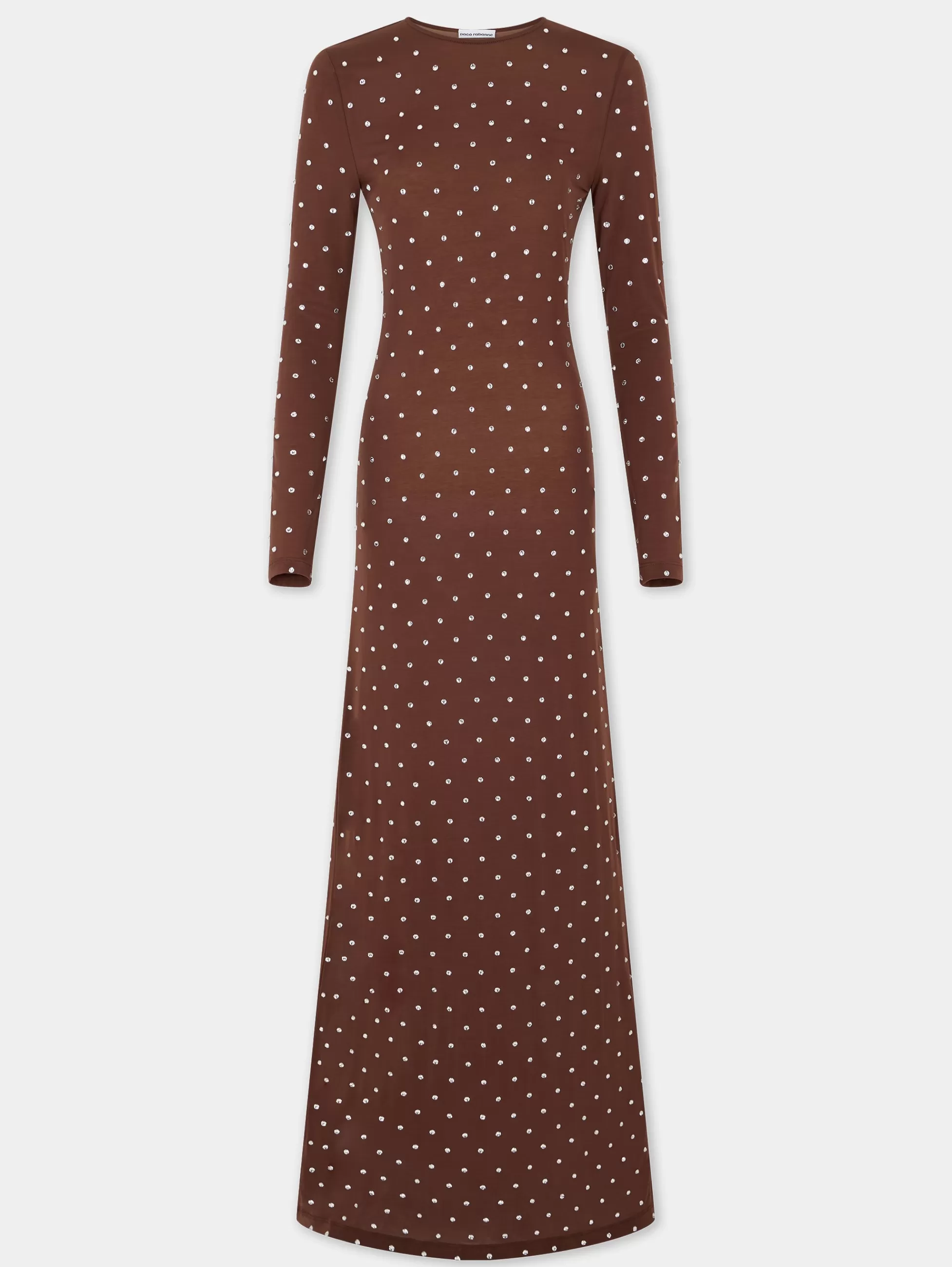 Rabanne Robes^ROBE LONGUE CHOCOLAT EN JERSEY SECONDE PEAU ORNÉE DE CRISTAUX