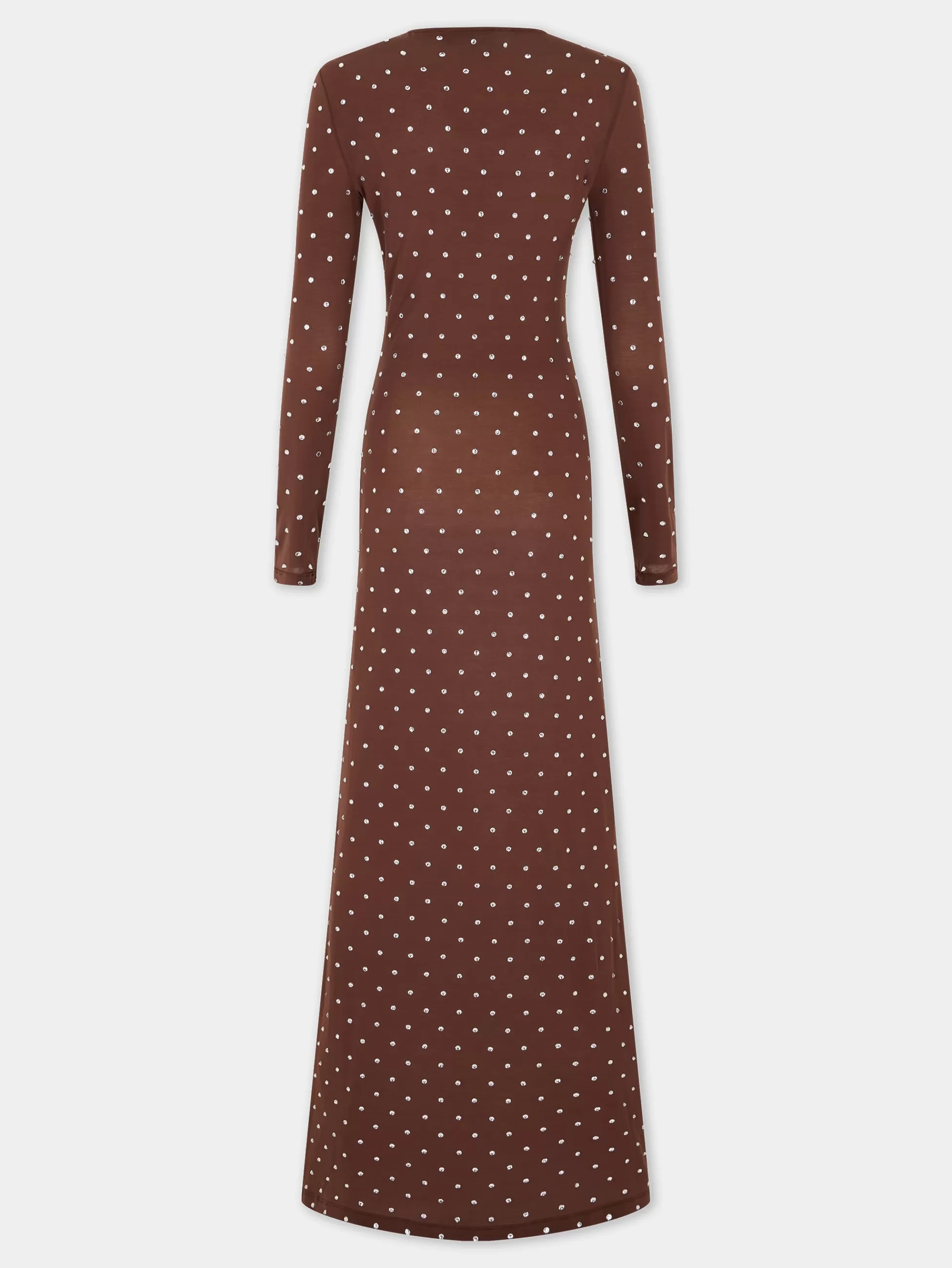 Rabanne Robes^ROBE LONGUE CHOCOLAT EN JERSEY SECONDE PEAU ORNÉE DE CRISTAUX