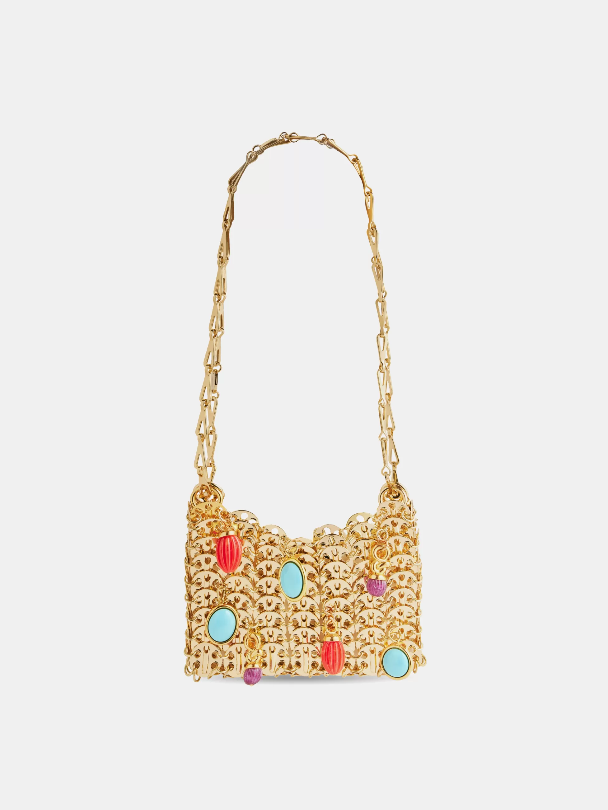 Rabanne Sacs Porté Épaule | Le Sac 1969^Sac 1969 nano or orné de breloques colorées