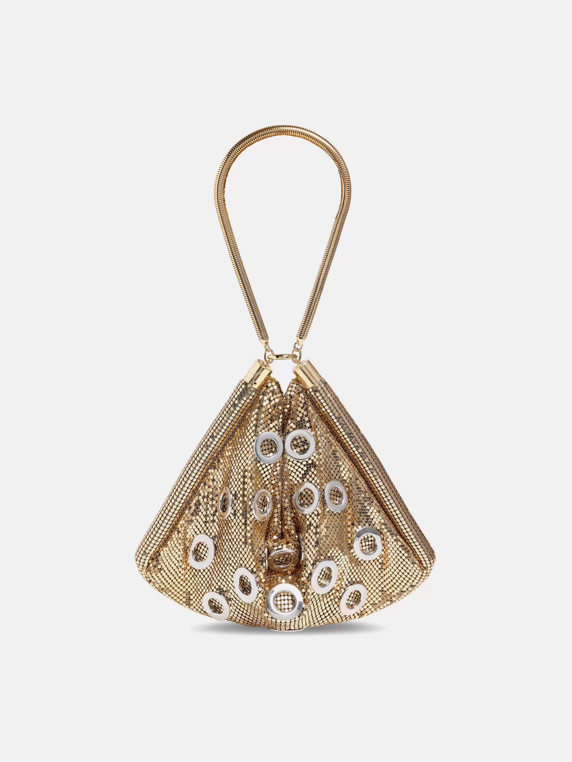 Rabanne Sacs De Soirée | Sacs Porté Épaule^Sac pochette en côte de maille dorée orné d'œillets métalliques