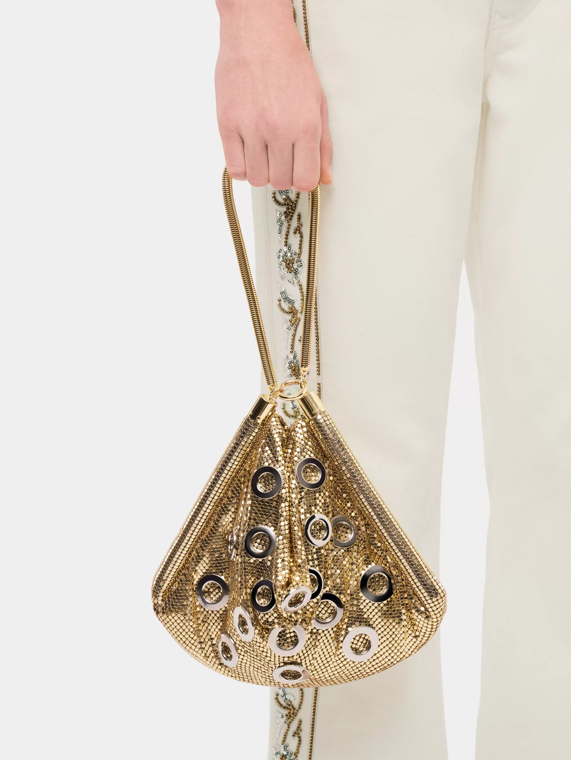 Rabanne Sacs De Soirée | Sacs Porté Épaule^Sac pochette en côte de maille dorée orné d'œillets métalliques