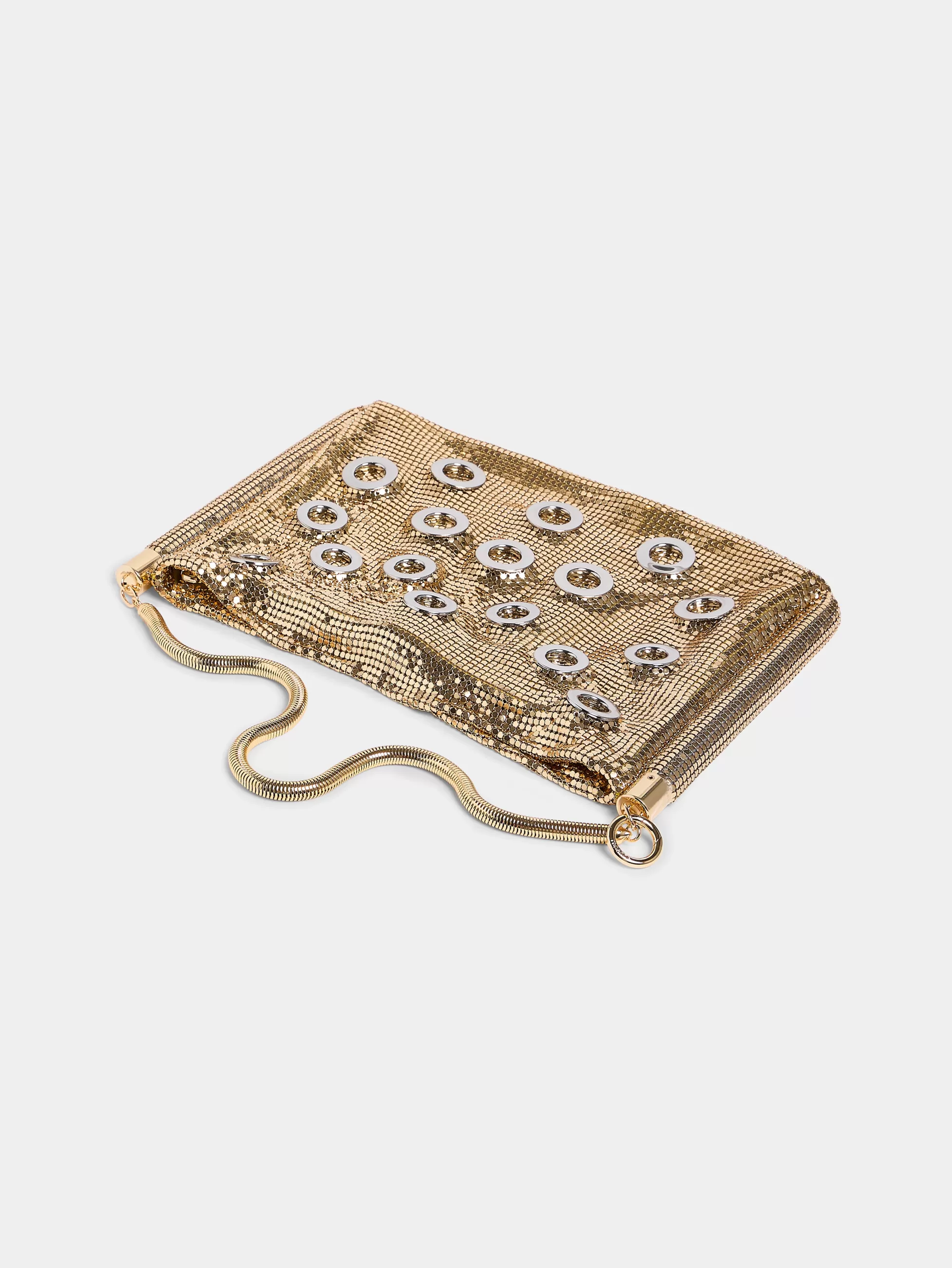 Rabanne Sacs De Soirée | Sacs Porté Épaule^Sac pochette en côte de maille dorée orné d'œillets métalliques